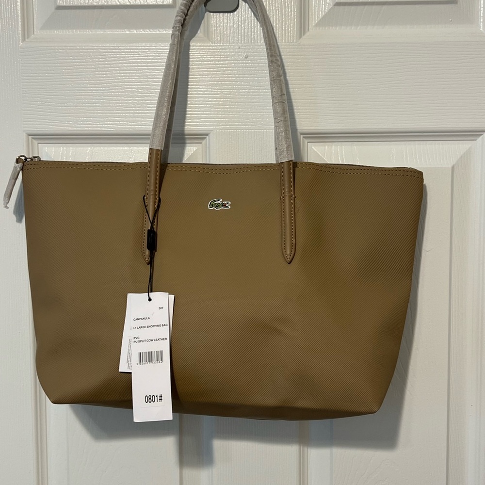Lacoste Tan Tote with Green Crocodile Logo